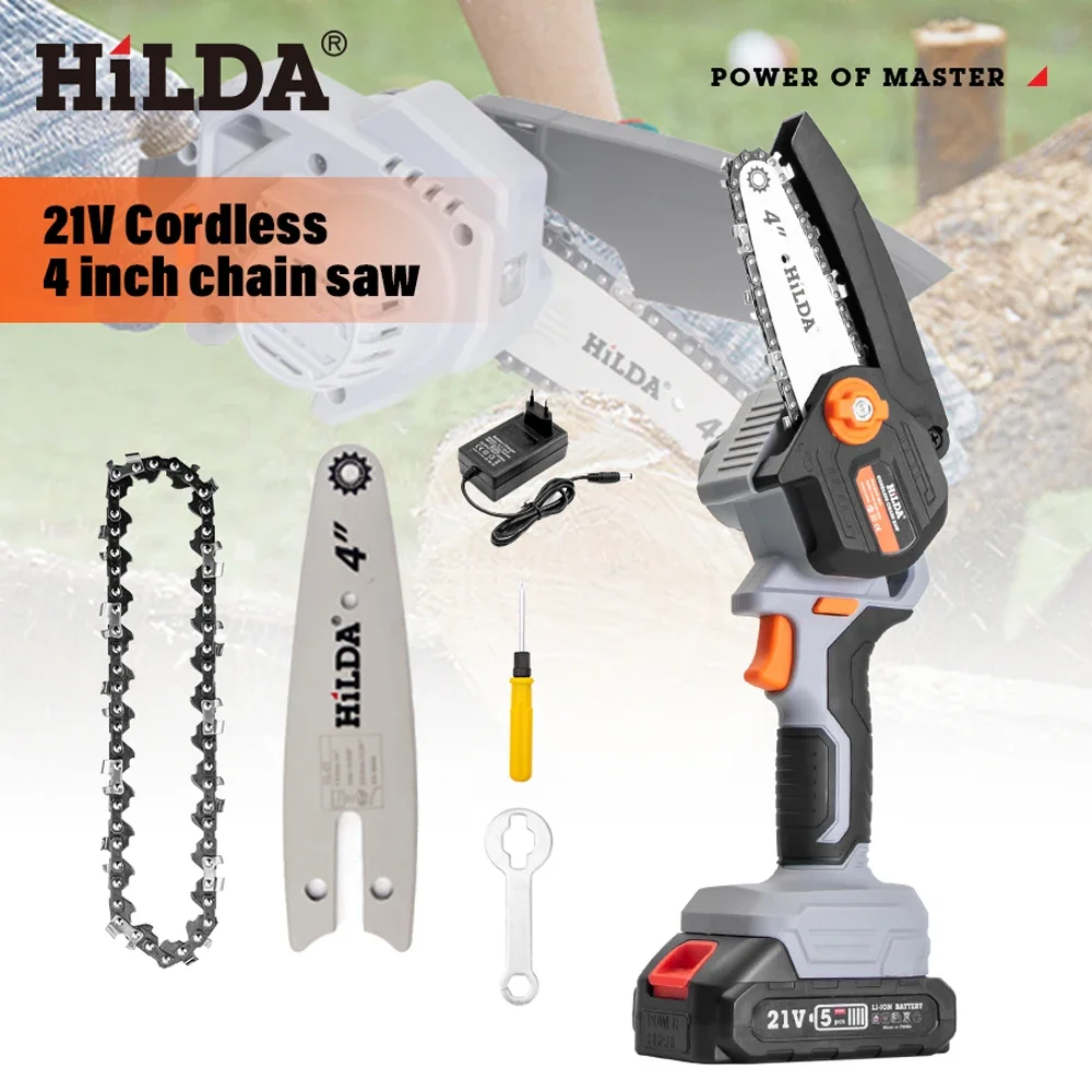 HILDA 4-дюймовая аккумуляторная цепная пила, портативная мини-электрическая лесозаготовительная пила, совместимая с батареей Makita, идеально подходит для работы в саду HILDA 4-дюймовая аккумуляторная цепная пила, портативная мини-электрическая лесозаготовительная пила, совместимая с батареей Makita, идеально подходит для работы в саду