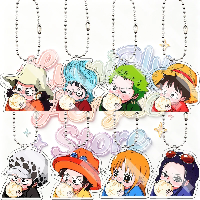 Cute Big Bite Bun Usopp Franky Zoro Luffy Q Version Acrylic Keychain Anime Cartoon Nami Robin Backpack Charm Pendant Accessory