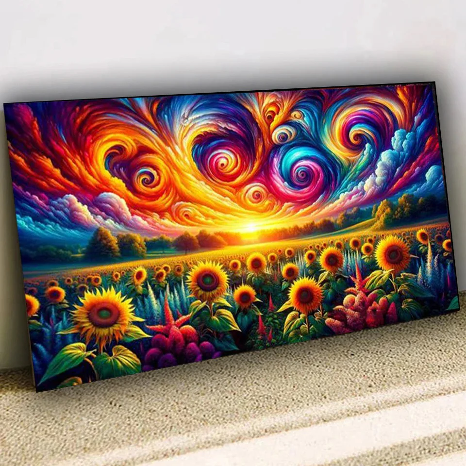 Rainbow Sky and Sunflower Fields 5D Diy Diamond Painting New Jewelry Cross Stitch Full Diamond Mosaic Landscape