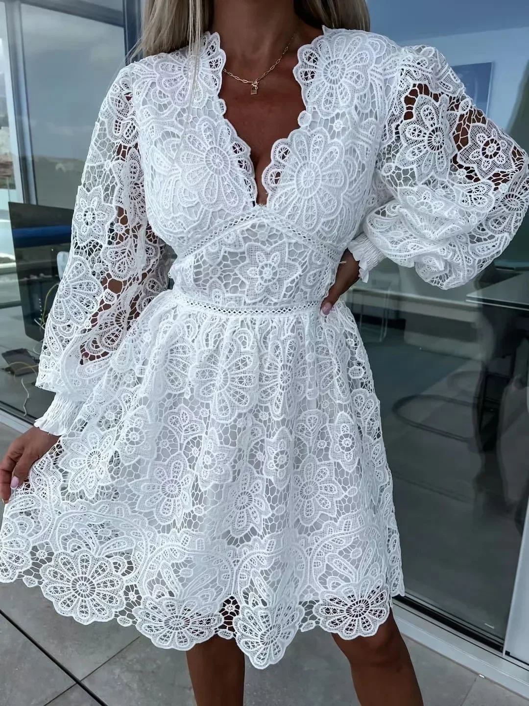 Women Shirt Dress Guipure Lace Patch with Cami Dresses White 2024 Spring Wedding Hollow Out Loose Y2k Party Holiday Vestidos