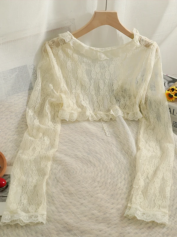 Pure Desire Lace irt ort Sle Women's Summer New Model with ter Dr Outer Covering Coat oulder ort Outerwear