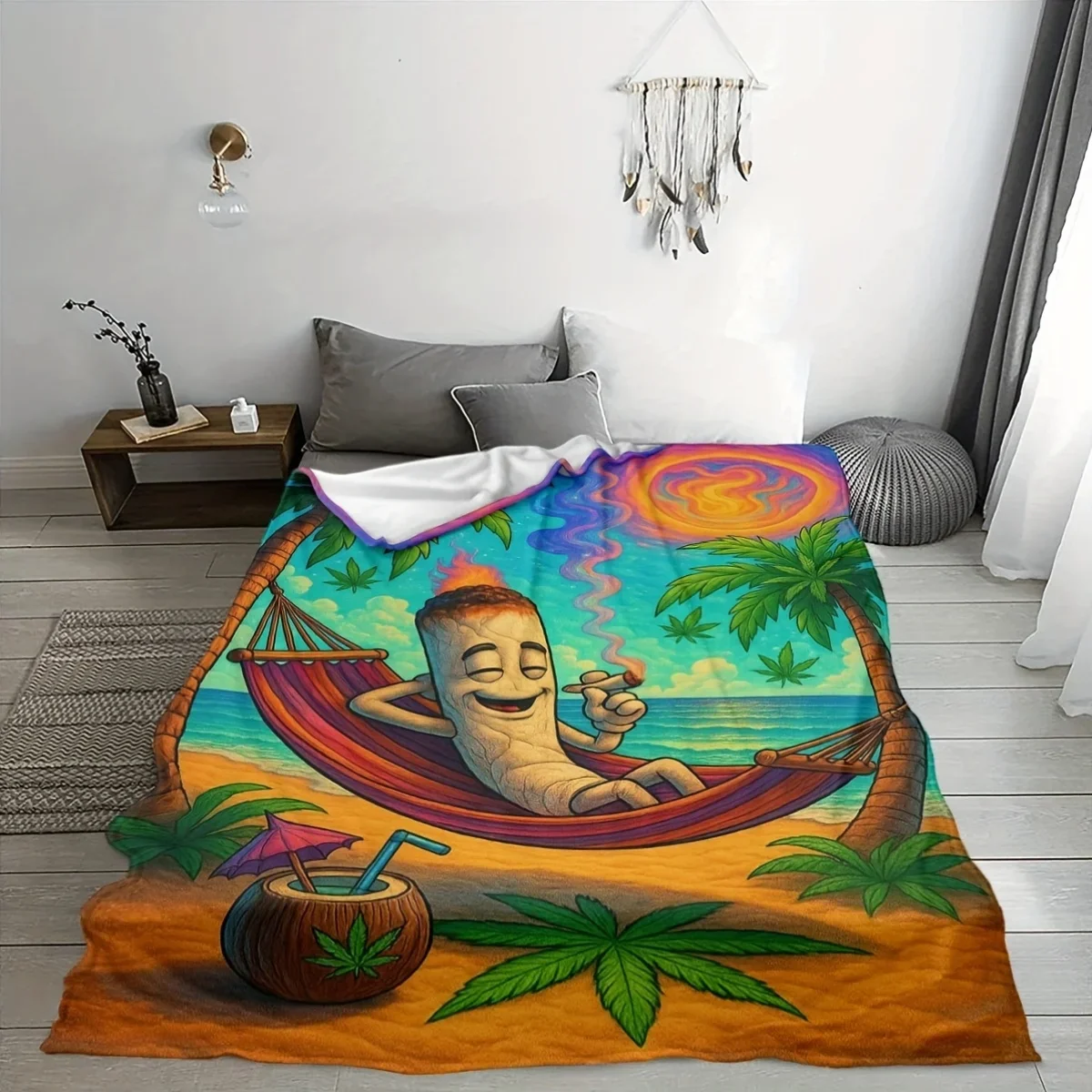 Customization 1pc, Blanket With A Plant Weed Design, Perfect For Vacations, Made Of Soft Flannel That Is Gentle On The Skin, Sui