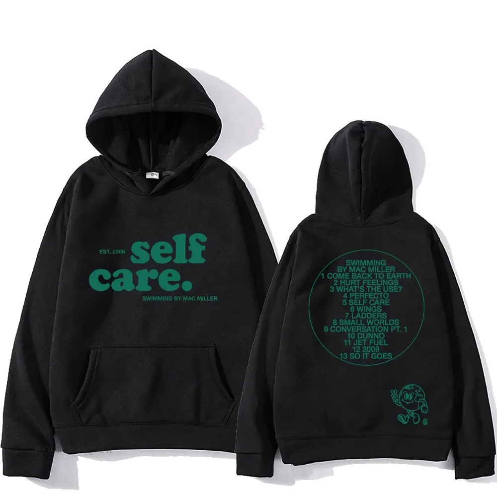 Macc Miller Self Care Letter Print Hoodies Women Men Drop-shoulder Pullovers Unisex Sweatshirts Oversized Loose Casual Sportwear