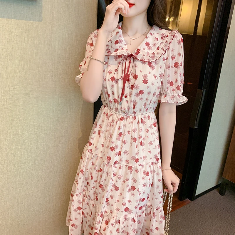 Ele Falda midi Dr Ladylike Sle Bell Sve de gasa con estampado floral de verano para mujer