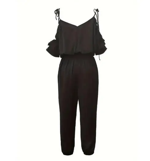 قميص بدون أكمام على الموضة لربيع وصيف 2025، سراويل غير رسمية مكشوفة الأكتاف، بذلة خصر فضفاضة، ملابس نسائية