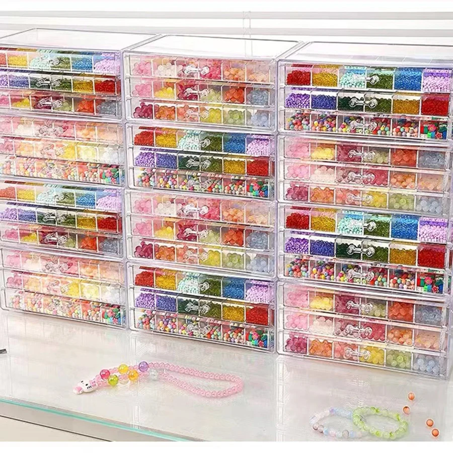 Beaded Storage Box Transparent 3-layer Sub-Grid Glass Beads DIY Jewelry Making Beads Display Sorting Box