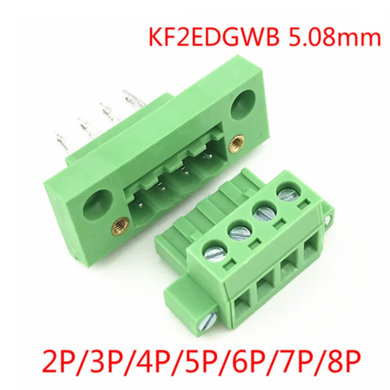 2sets Through-wall terminal 2EDGWB-5.08mm with panel plug-and-pull butt flange fixed welded PCB connector 2P3P4P5P6P7P8P9P-24P