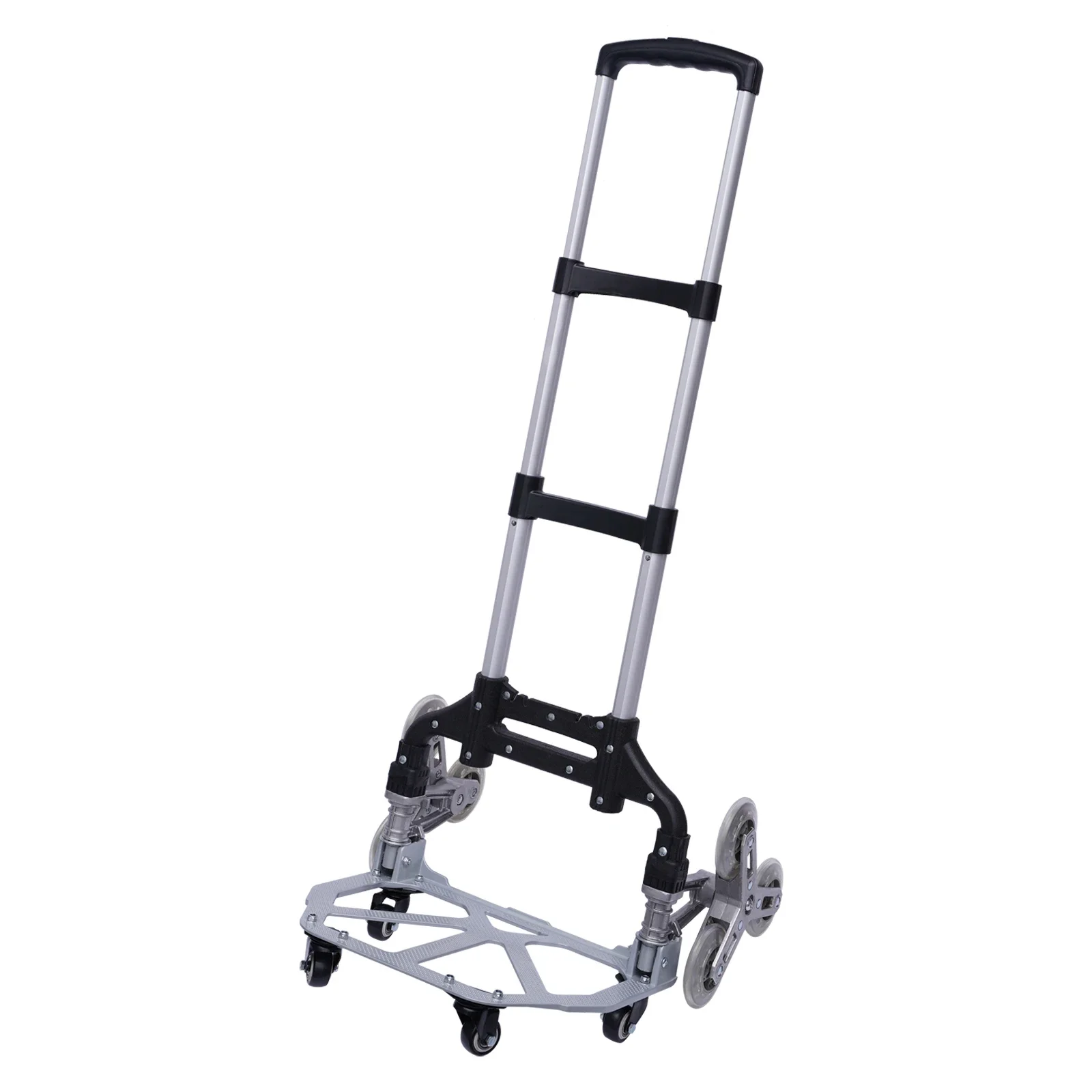 Treppensteigender Schubwagen, robuster Handwagen, tragbarer, zusammenklappbarer Wagen, Aluminium-Gepäckwagen mit 6 Rädern und 4 Universalrädern – Detail 5