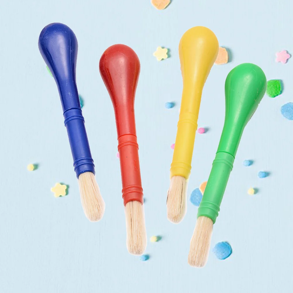 4Pcs Kids Paint Brush Plastic Handle Nylon Bristles Easy Grip for Kids DIY Craft Painting Graffiti Supplies Plastic Handle Paint