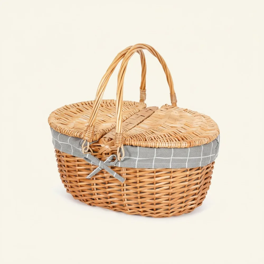 

Vintage Woven Picnic Basket with Removable Liner, Large 15" Storage for Outdoor Dining, Camping & Home Decor