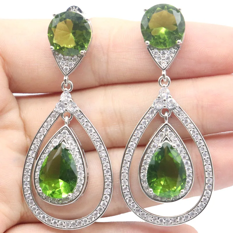 Buy 4 Get 1 Free 56x24mm Delicate Swiss Blue Topaz Peridot Multi Color Tourmaline Violet Tanzanite CZ Ladies Silver Earrings