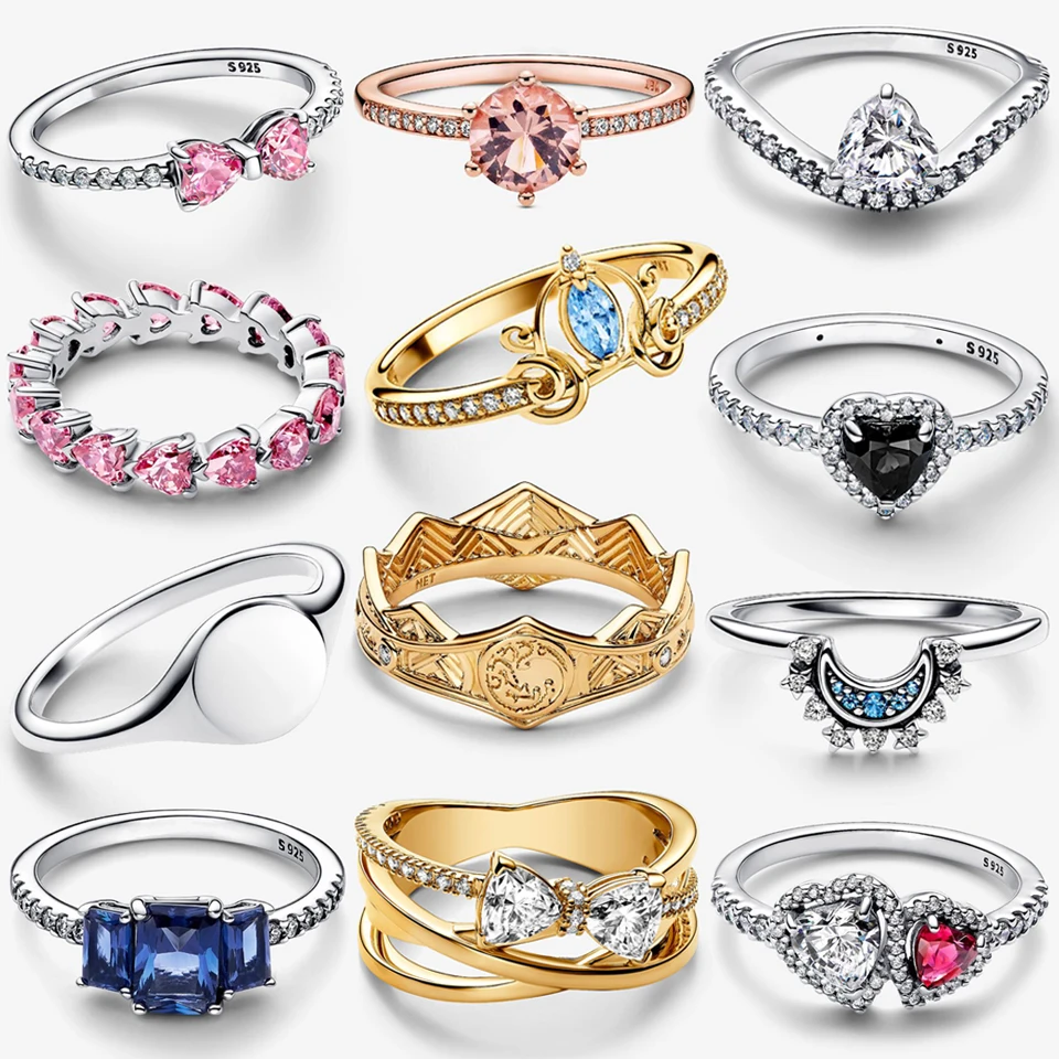 2026 New 925 Silver Love Double Layer Rose Wrong Circle Princess Noble Bow Crown Ring Exquisite DIY Charm Jewelry Gift