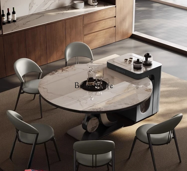 

narrow island table round dining table variable round mobile rotating household telescopic folding dining table
