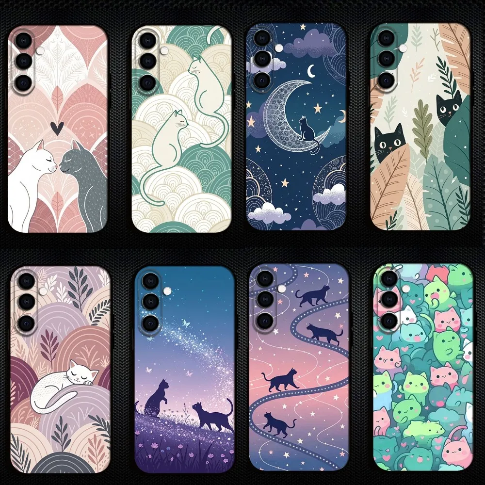 

Aesthetic Cat Pattern Phone Case For Samsung Galaxy A73/A72/A71/A70/A53/A52/A51/Others Soft Black Shell