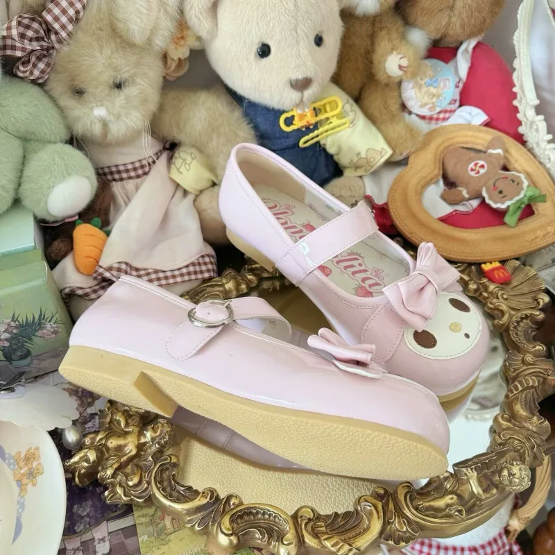 Sanrio Melody Лолита, туфли принцессы, розовые кавайные туфли в стиле аниме с украшением, туфли на плоской подошве для девочек, туфли принцессы в стиле Лолиты с круглой головкой