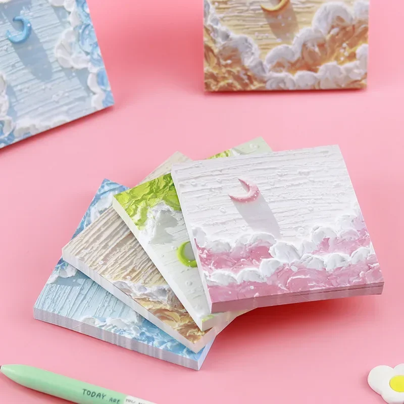 80 peças kawaii paisagem pintura a óleo nota pegajosa coração da menina tenda material inferior bloco de notas pode ser anexado com papel de nota