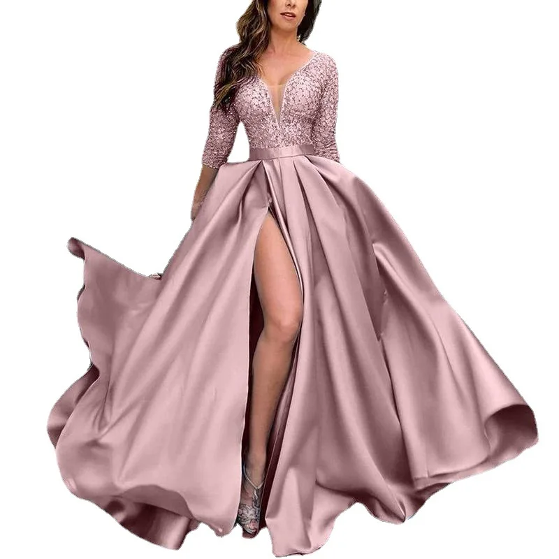 Printemps été femmes dentelle paillettes longue Sexy Dr Station indépendante robe de soirée de mariage taille moyenne longue Sve Polyester Fiber