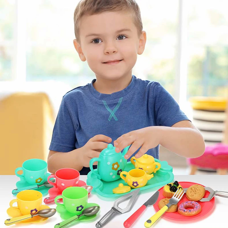 Teiera pomeridiana per bambini, tazza da tè, set da tè, cucina per ragazze, set di giocattoli per giocare a casa, regalo di compleanno per bambini, plastica