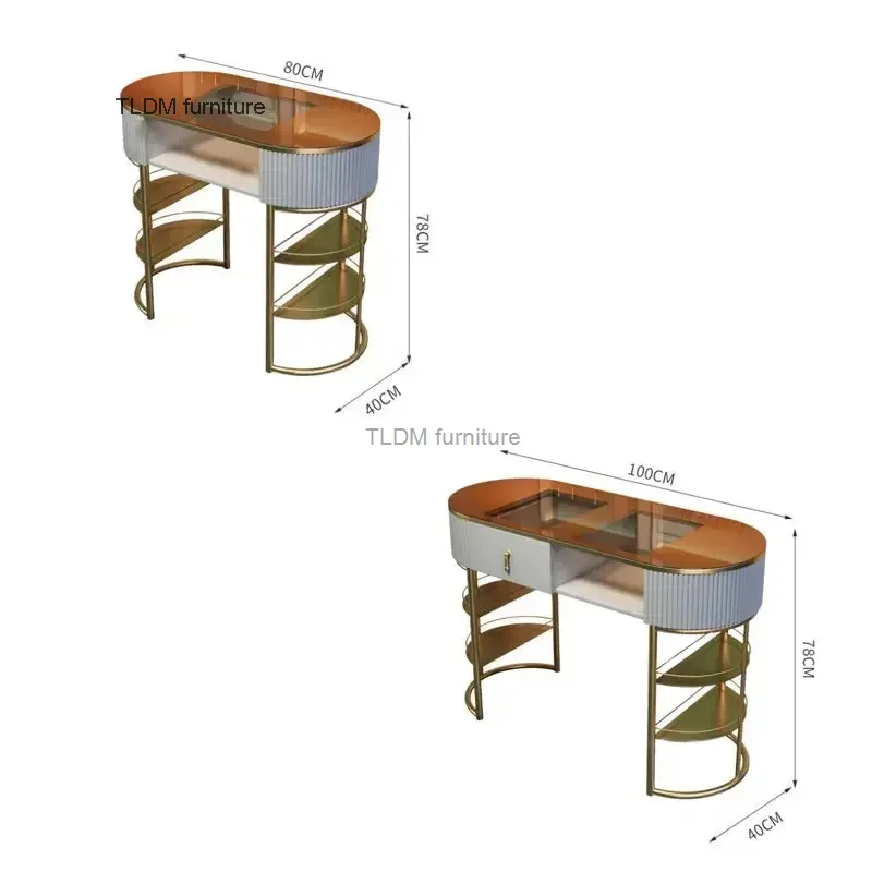 Luxo Italiano Ins Mesas De Manicure, Mobília De Salão, Unha De Ferro Forjado Nórdico Único, Vidro Temperado