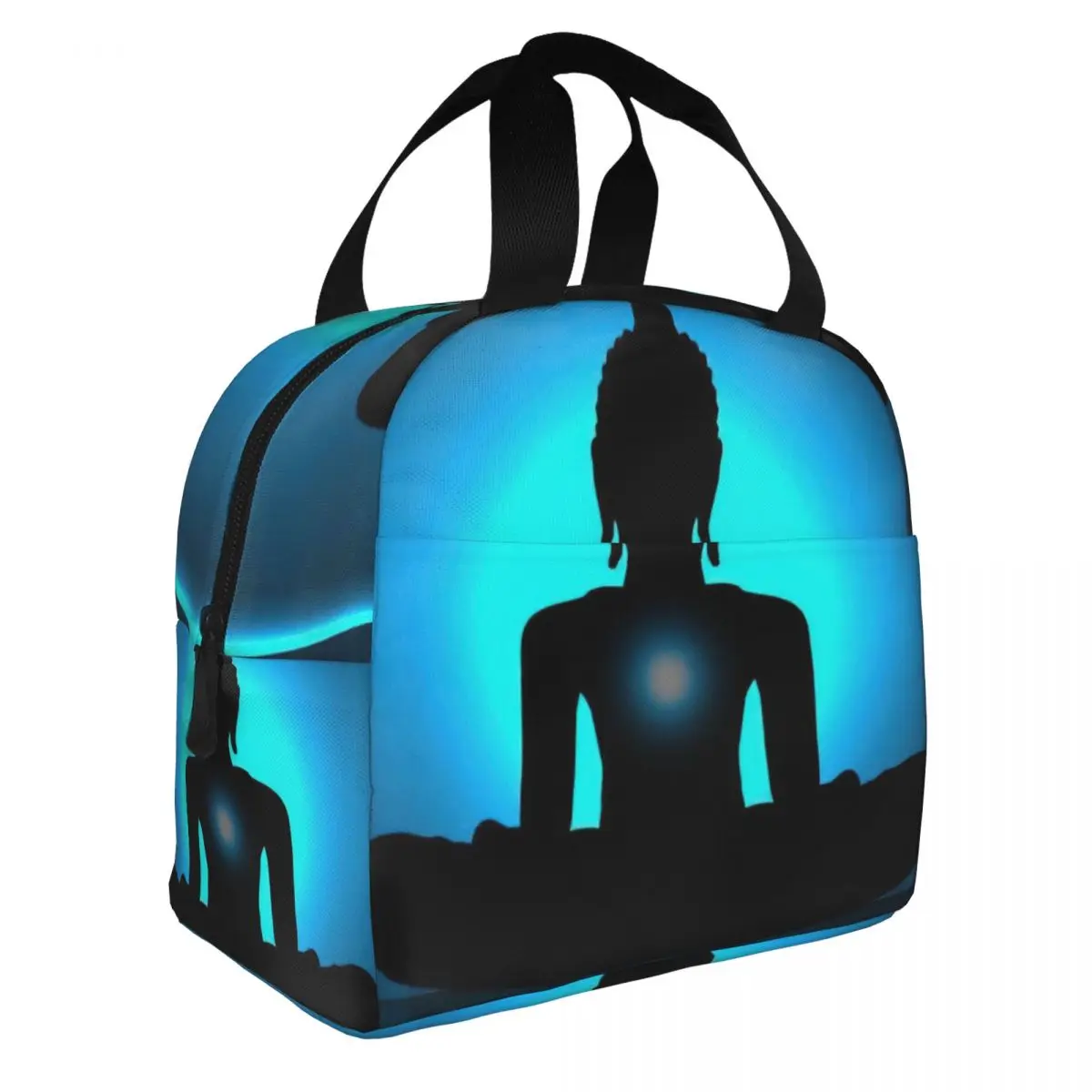 

Black Buddha Silhouette Lunch Bento Bags Portable Aluminum Foil thickened Thermal Cloth Lunch Bag for Women Men Boy