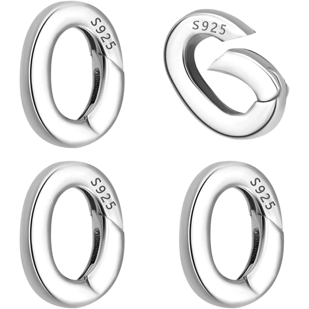 4pcs Sterling Silver Spring Gate Rings Oval Spring Clasp Metal Spring Gate Rings Connector Clasp Necklace Enhancer Shortener