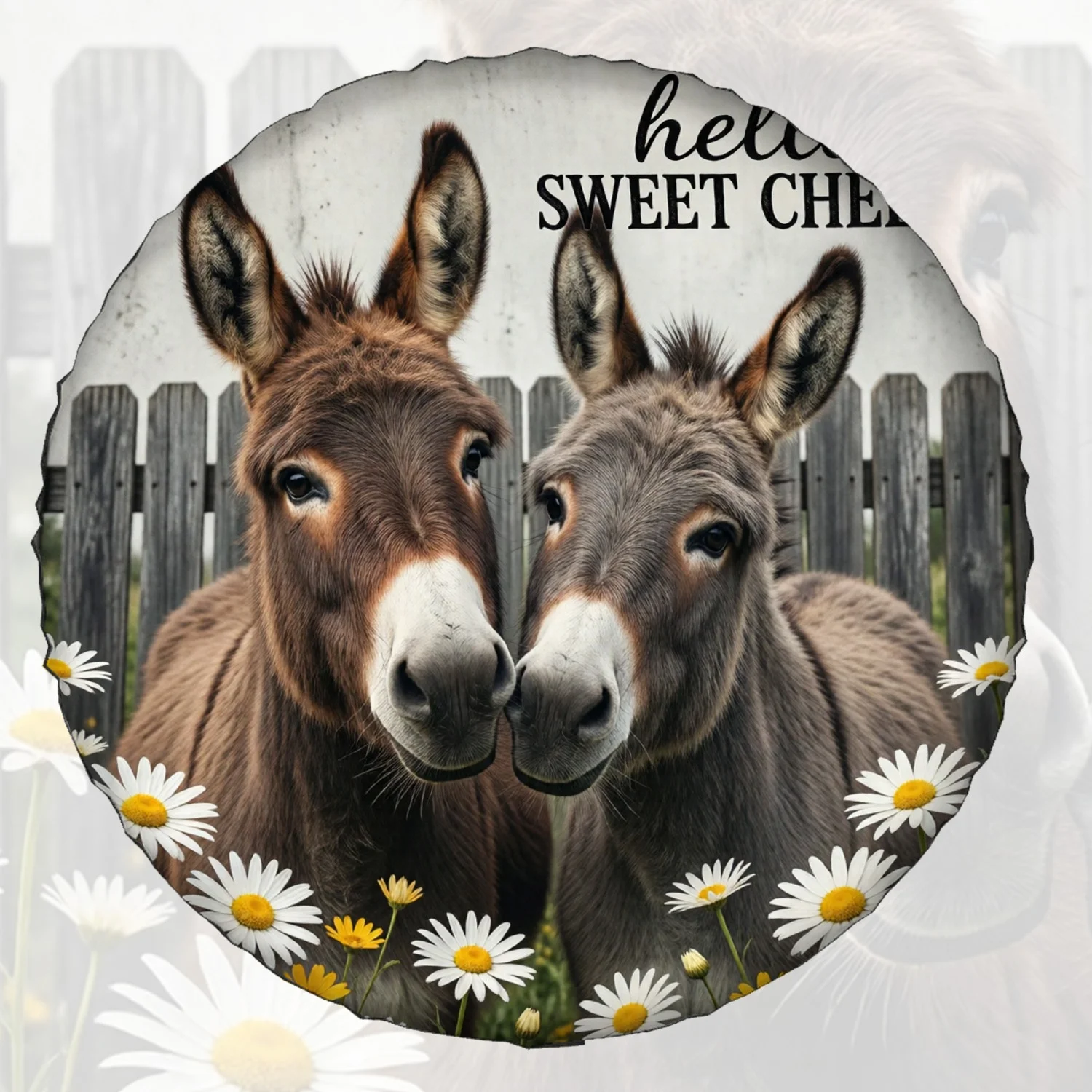 1pc Spare Tire Cover Two Donkeys Daisies Rustic Fence Text Illustration Weatherproof Dustproof Wheel Protectors Universal Wheel