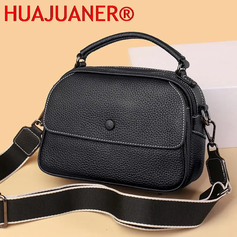 2023 Genuine Leather 3 Layer Large Capacity Tote Bag Cow Leather Shoulder Crossbody Bags Women Female Leisure Commuting Handbags