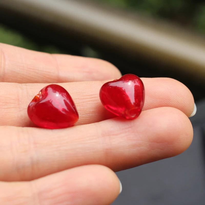 12mm Herzperlen, lampeffektveredelte Glasperlen, rot-rosa Mischung für Schmuckherstellung, Schmuckzubehör, weiße Accessoires, DIY Bijoux – Detail 6