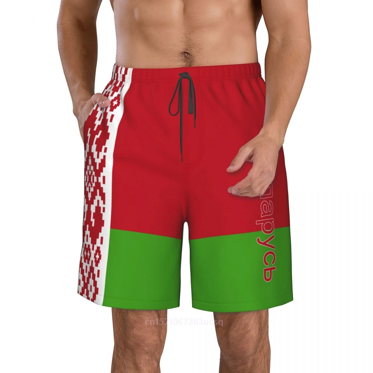 2023 Zomer Polyester Wit-rusland Land Vlag 3D Gedrukt Mannen Board Shorts Strand Zak Running Zomer Broek