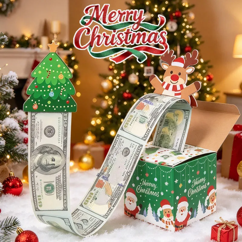 1-4PCS Christmas Surprise Gift Box Pull Money Box Funny Creative Present Packaging for Christmas Holiday Party Decoration