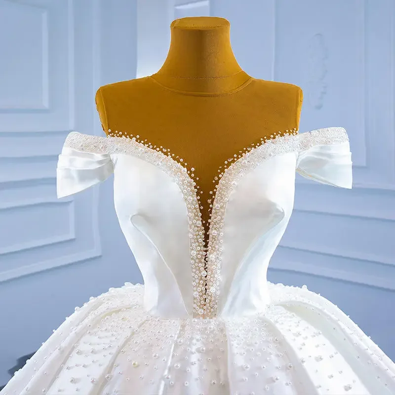 Maßgeschneidertes Brautkleid mit U-Ausschnitt, glänzenden Pailletten und Perlen für die Braut, Meerjungfrau, Kirche, plissiert, lange Ärmel, Satin-Brautkleider