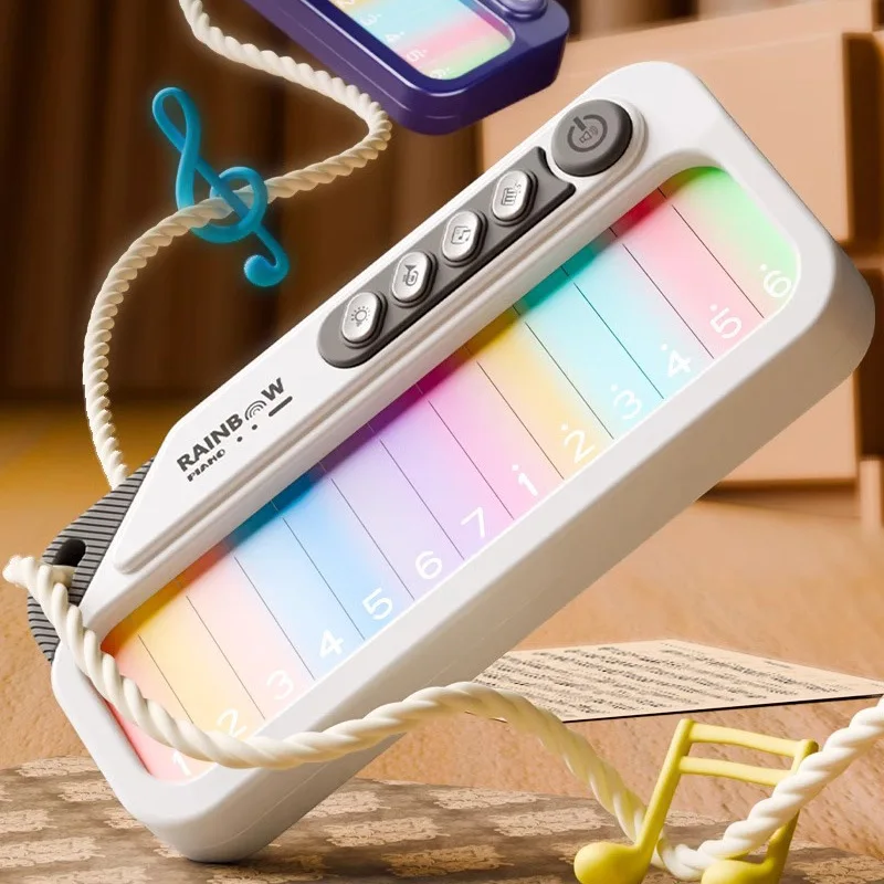 Świecąca tęczowa klawiatura fortepianowa z ekranem dotykowym zabawka muzyczna z 13 melodiami przenośne elektroniczne zabawki muzyczne dla dzieci w wieku 3-6 lat