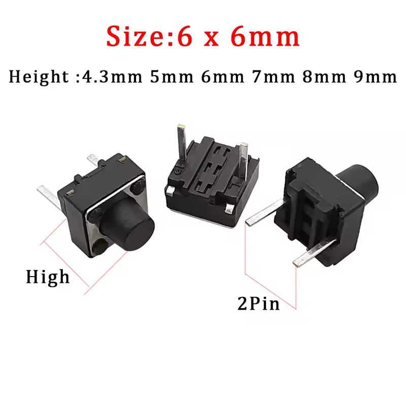 20/50/100Pcs Micro Tactile Switch Momentary Tact DIP Switch 2Pin 6 x 6mm Micro Touch Push Button Switch High 5mm 6mm 7mm 8mm 9mm - Image 3