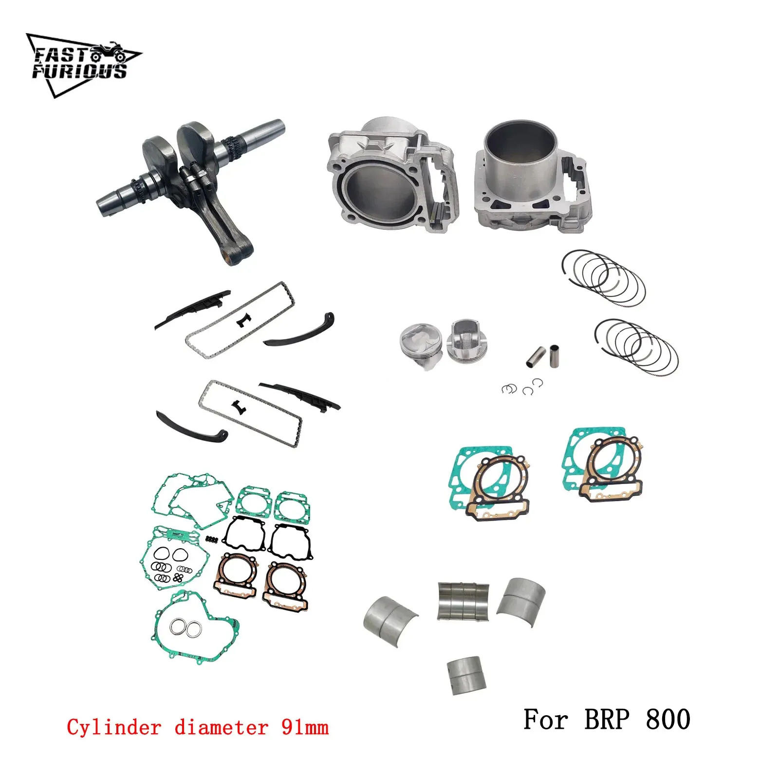 Engine Rebuild Cylinder Kit Crankshaft Assy Plain Bearing Gasket Kit For ODES  BRP  Outlander Renegade Maverick 800
