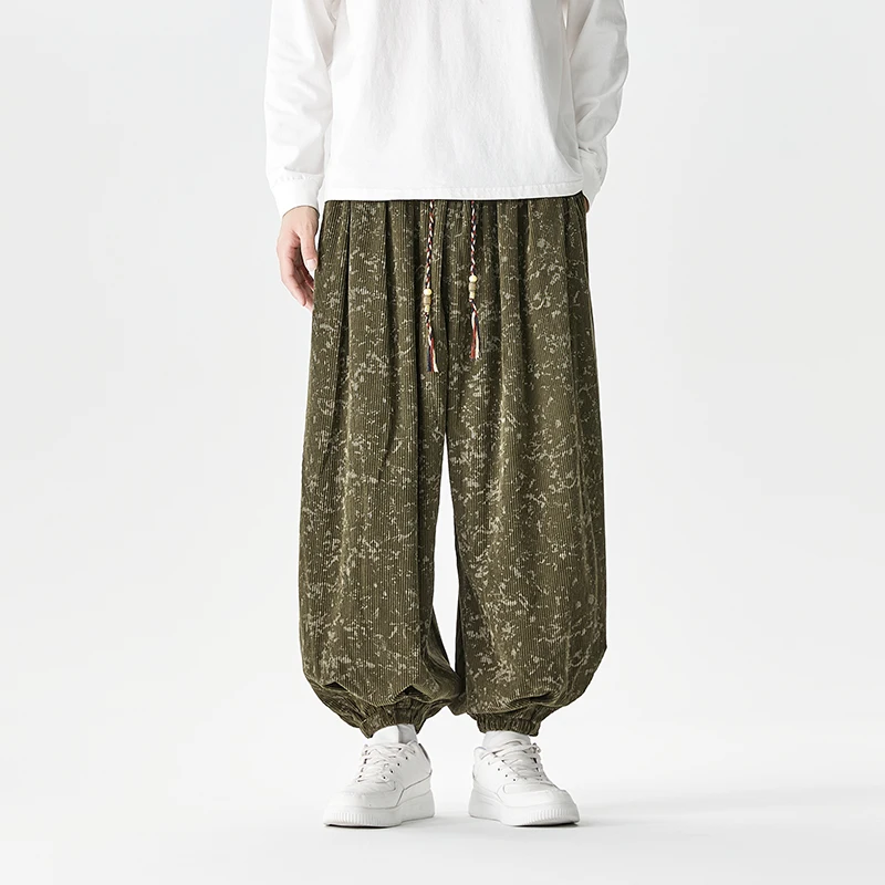 2025 Autumn Men Tie-Dye Corduroy Pants Men Loose Vintage Lantern Pants Male Y2K High Street Trousers Korean Casual Sweatpants
