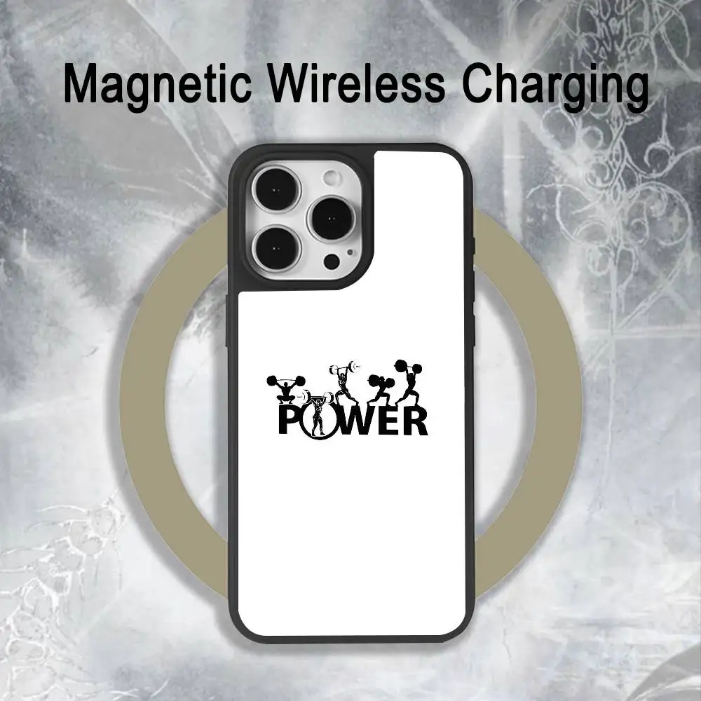Powerhouse Gym Logo Magnetic Wireless Charging Case For iPhone 11,12,13,14,15,16,17,Pro,Max,Plus Shockproof Cover