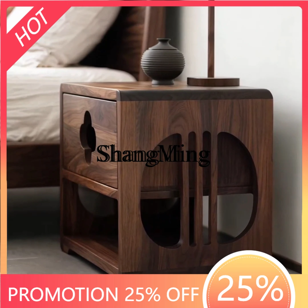 

SM New Delicate Premium New Chinese Solid Wood Bedside Table, Modern Simple Floor-to-Ceiling Bedside Storage Cabinet
