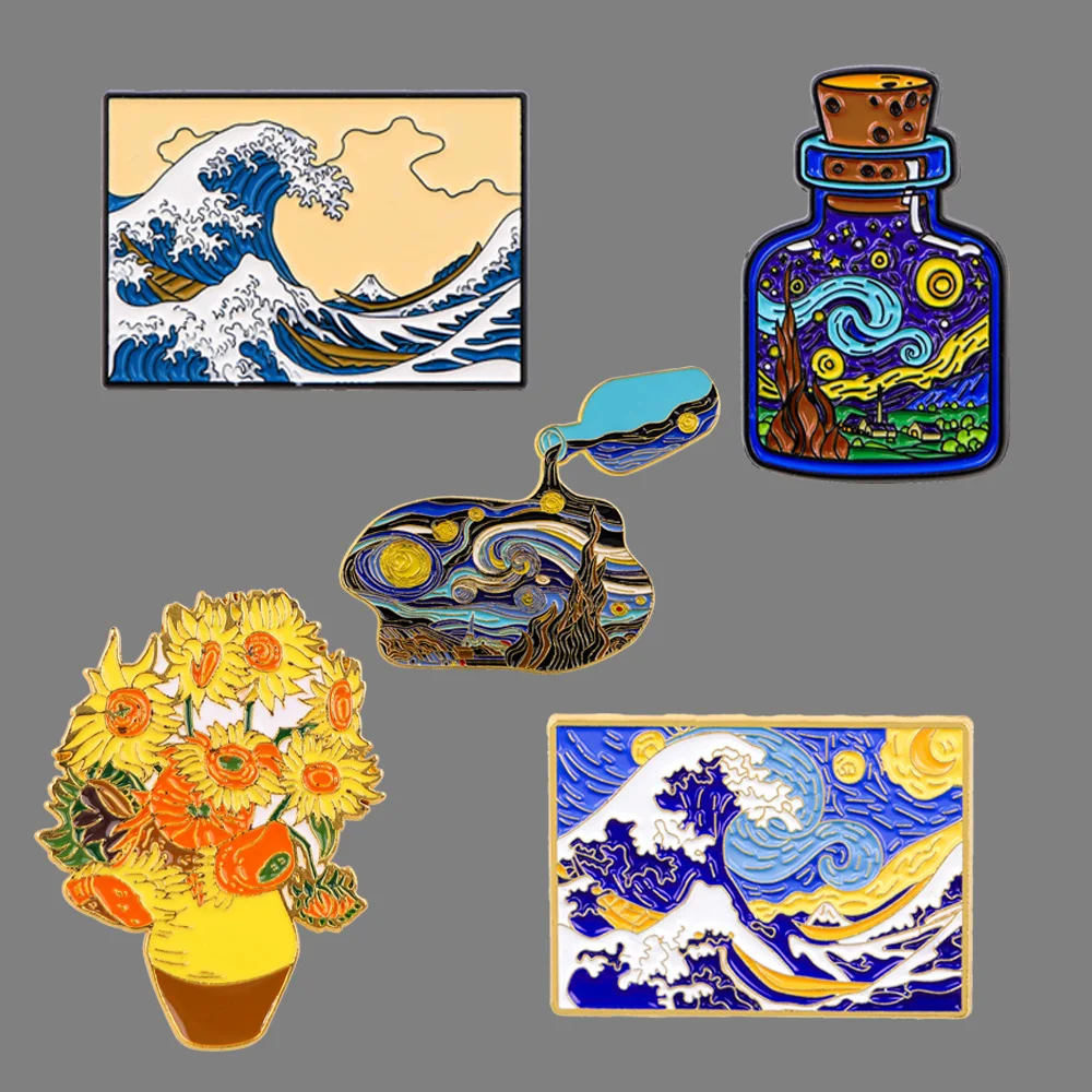 Van Gogh Ölgemälde Emaille Pin Abzeichen auf Rucksack Aktentasche Abzeichen mit Anstecknadeln für Rucksäcke Zubehör für Schmuck
