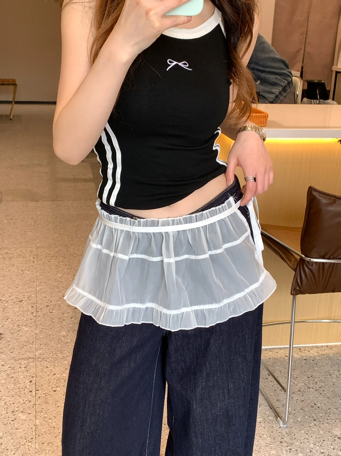 Ballet Style White Lace Skirt Women's Spring Summer New 2026 Layered Wear with Jeans Short Skirt Korean Style Half-length