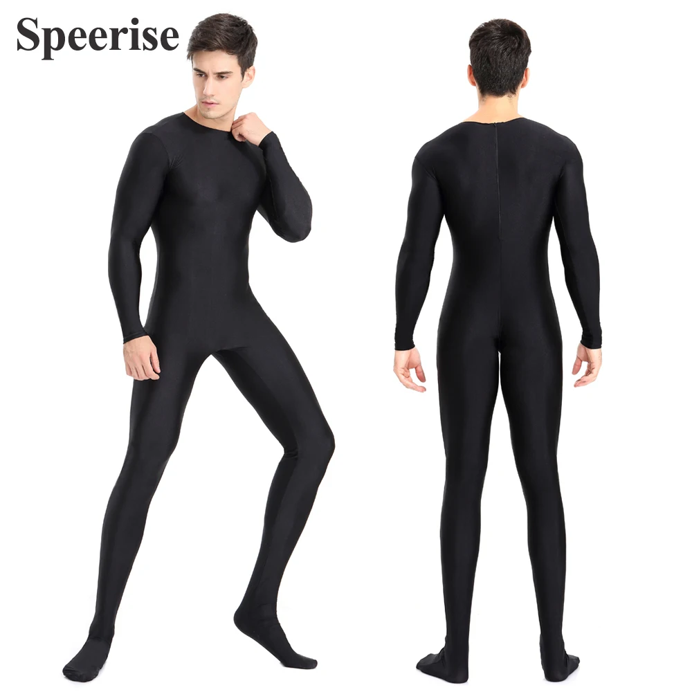 Traje Zentai de LICRA negro de manga larga para hombre, disfraz de Halloween, mono de nailon de una pieza, traje de gato de cuerpo completo para adulto