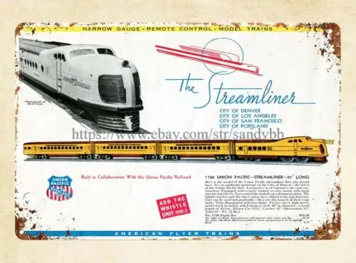 Arte de la pared decoración UP Streamliner American Flyer 1937 catálogo cartel de chapa de metal