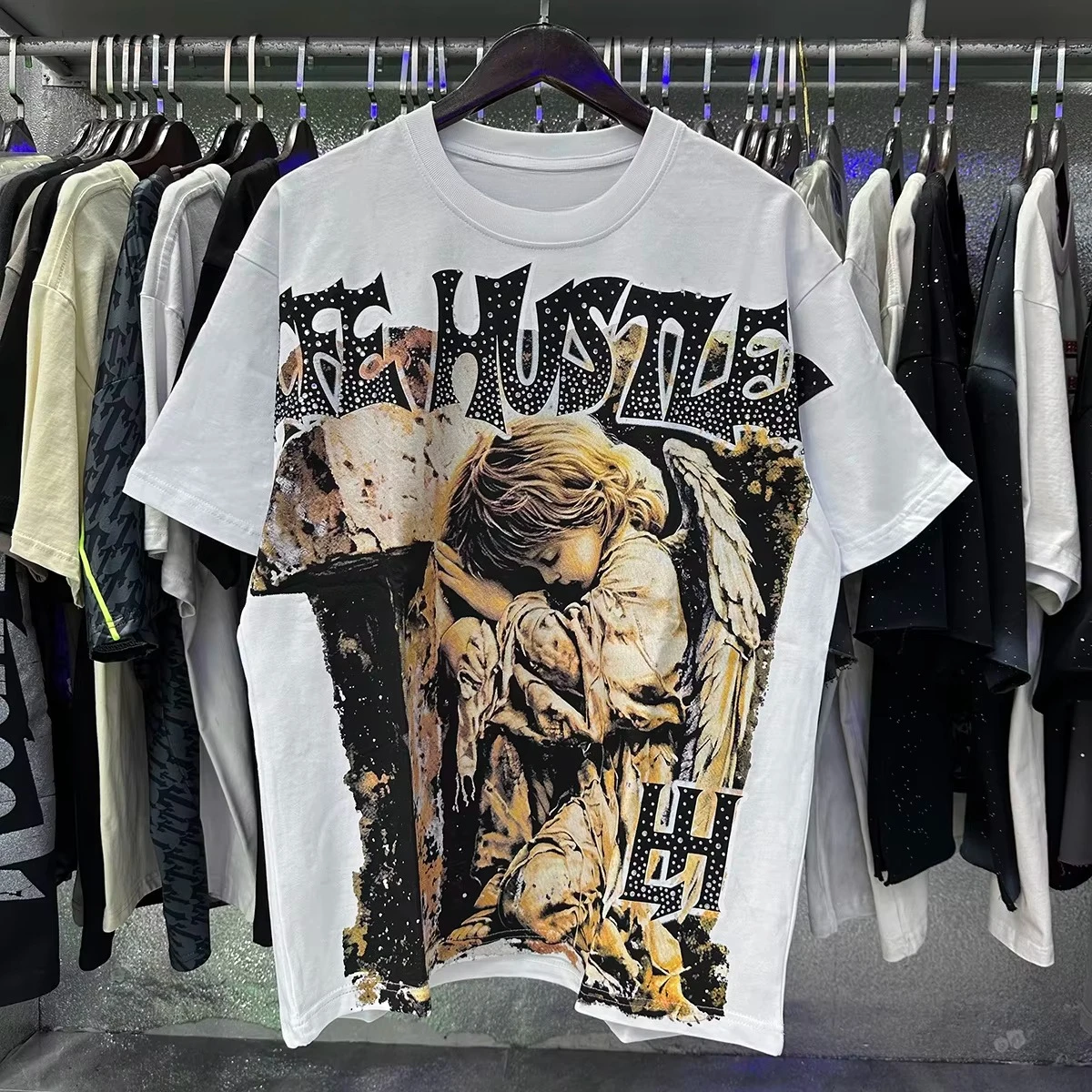 T-shirt à manches courtes 2026, motif ange de prière, convient aux hommes et aux femmes, col rond, coupe décontractée, style oversize, idéal pour l'été