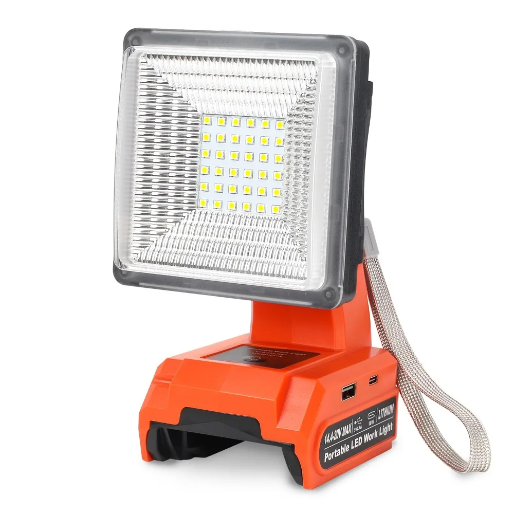 

Portable LED Work Light Rechargeable Camping Light for Black&Decker 20V Batteries with Quick Charge Port for Indoor Outdoor Use