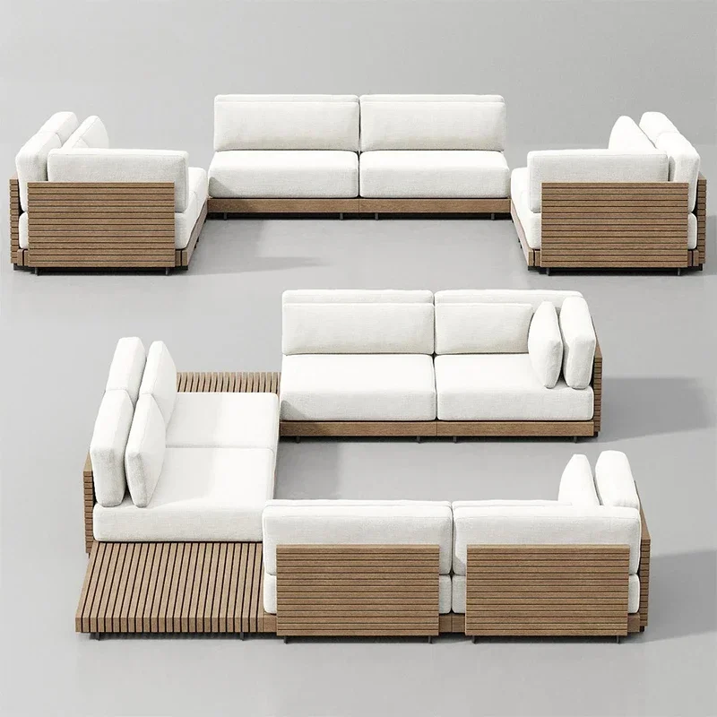 Hotel Modern Sofa Set Garden Teak Outdoor Furniture Aluminum Wood Patio  Couch Sectional  Luxury