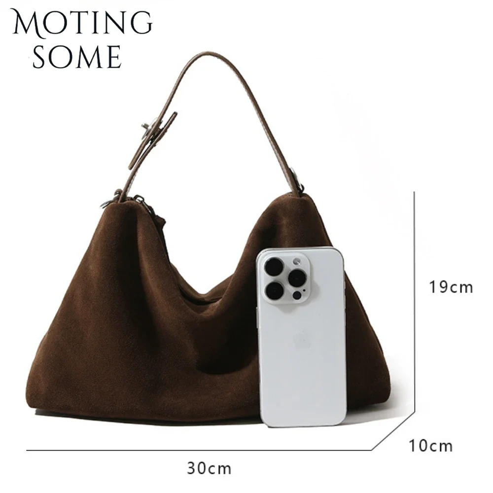 Motingsome Top Quality Suede Bag Woman Crossbody Pillow Bag Niche Lady Literary Shoulder Bag Matte Cowhide Commuting 2024 New