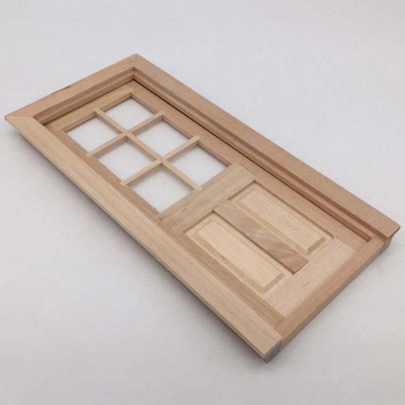 1/12 casa delle bambole in miniatura in legno porta singola esterna non verniciata accessori per porte e finestre fai-da-te modello 6 porte a griglia con finestre in PVC