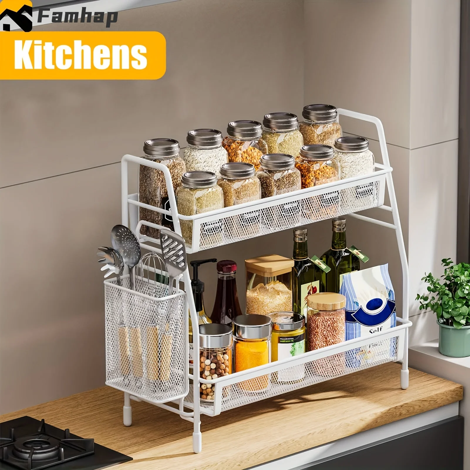 

Double Layer Iron Kitchen Storage Rack Wire Spice Organizer Metal Cosmetic Makeup Basket Holder Dish Drainer Bathroom Desk Shelf