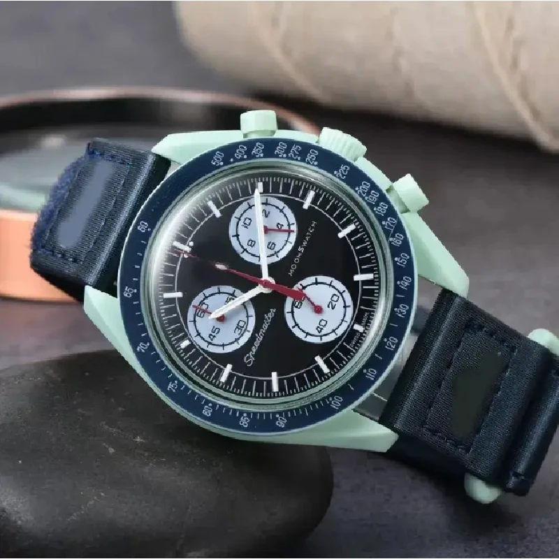 أحدث ساعة كرونوغراف كوارتز للجنسين لعام 2025 - قرص جالاكسي سماوي 6 عقارب تصميم ميركوري القمر #5