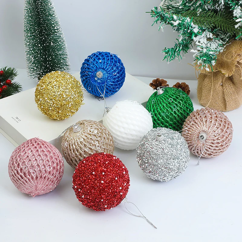 

12pcs Glitter Christmas Ball White Blue Pink Red Yellow Green Gold Silver Christmas Tree Ornament Christmas Home Decoration Gift