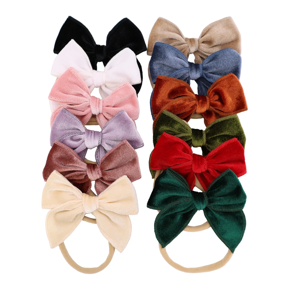 Velvet Fable Bow headband for Newborn Baby Infant Toddler Girl Soft Nylon Hairbands Christmas Velvet Hair Bow Elastic Hair Bands